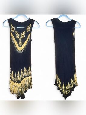 Black and yellow sheer dress with flared skirt beach goth tie dye coverup